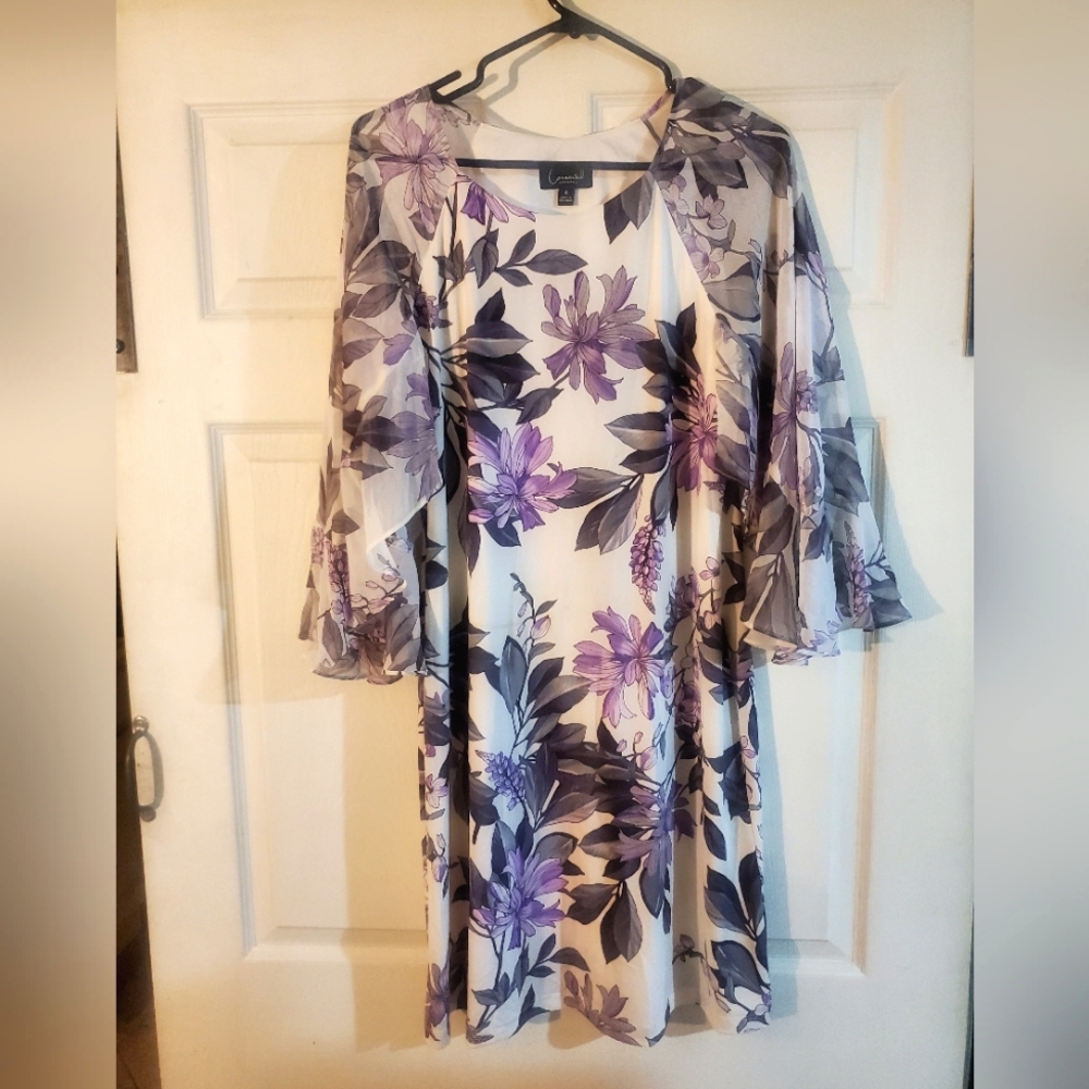 Connected Apparel Purple and White Floral Dress